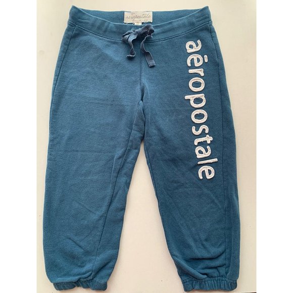 Aeropostale Sweatpants Womens XS Pull On Drawstring Spellout Workout Blue A1 - Picture 2 of 4